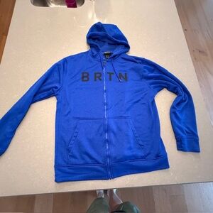 Burton Snowboards Blue Hooded Full Zip Sweatshirt Fleece Thumbholes Mens
